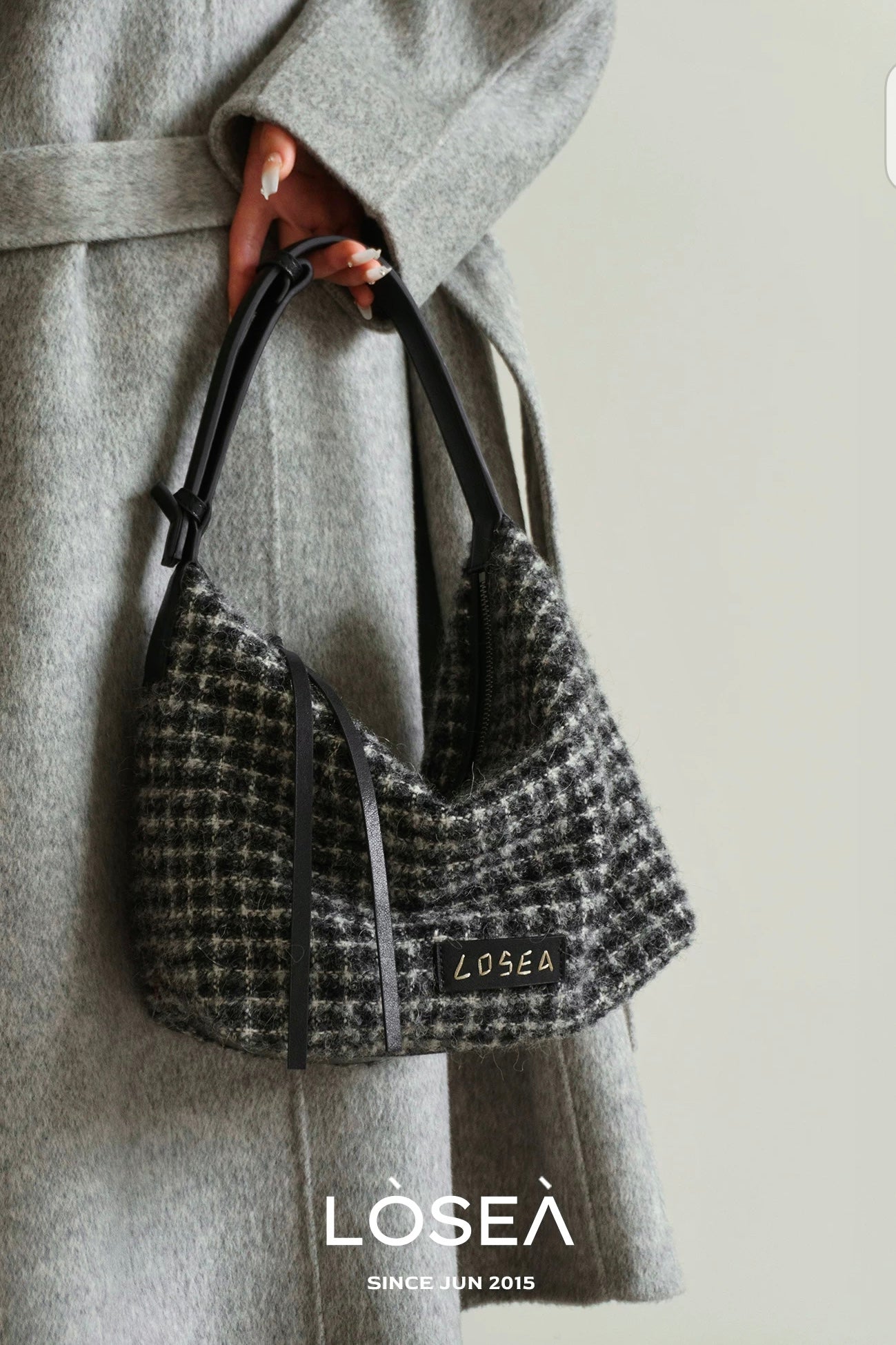 WHISPER PLAID WOOL SHOULDER BAG